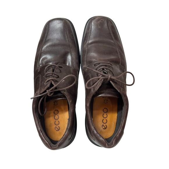 Ecco Men 11.5 Brown Leather Moc Toe Derby Oxfords Square Toe Casual - Picture 1 of 8